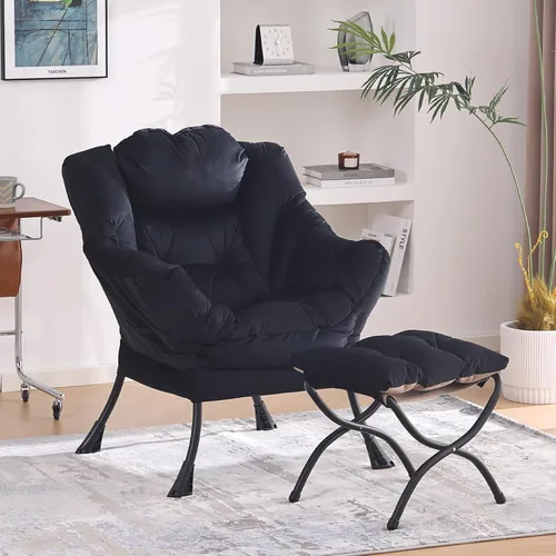 Vista 19 de Silla perezosa moderna con otomana, cómoda silla de lectura para sala de estar