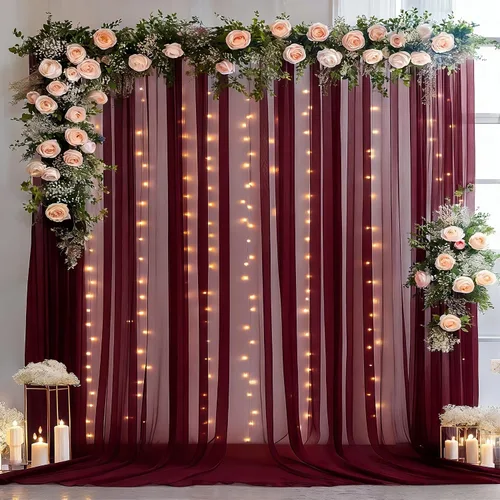 Vista 10 de Cortina de telón de fondo de tul negro de 10 x 10 pies con cadena de luces para fiestas, cortinas de fondo de fotos transparentes para bodas