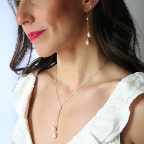 Vista 2 de Collares de perlas de oro de 14 quilates para mujer, exquisitos collares de perlas cultivadas a mano, collares de perlas simples para regalos