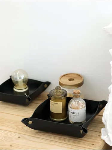 Vista 2 de K Bandeja de cuero para llaves, mesita de noche, caja de joyería para hombres, caja de escritorio para artículos de escritorio para dados, teléfono