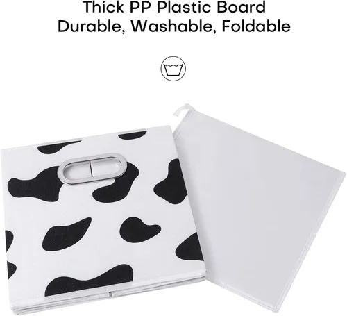 Vista 5 de ANMINY 2 cubos de almacenamiento con estampado de vaca, cestas de almacenamiento de 11 pulgadas con asas, lavables, plegables, de tela de algodón
