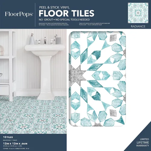 Vista 2 de FloorPops FP2949 Radiance Peel & Stick - Azulejos para suelo, color azul