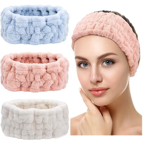 Vista 16 de Chuangdi Diadema de spa de 3 piezas para mujer, diadema de maquillaje facial, diadema de tela de rizo suave para lavar, máscara facial, regalos