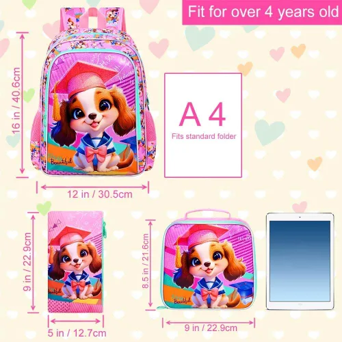 Vista 4 de AGSDON 3PCS Backpacks for Girls, 16" Elementary Kids Backpack Preschool School Bookbags and Lunch Box