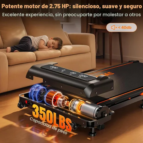 Vista 5 de Walking Pad, FOUSAE 6.2MPH Under Desk Walking Pad with 10% Incline, Treadmills for Home with Double Frame, 2.75HP Brushless Drive Treadmill, 12 HIIT