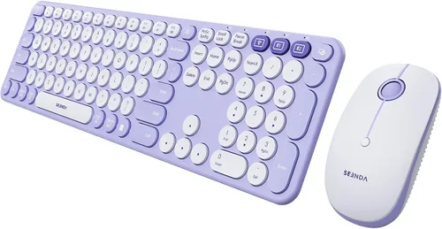 Vista 10 de seenda COE202 - Combo de teclado y mouse Bluetooth, teclas redondas retro, color negro Retro silent keyboard and mouse connects to 3 devices