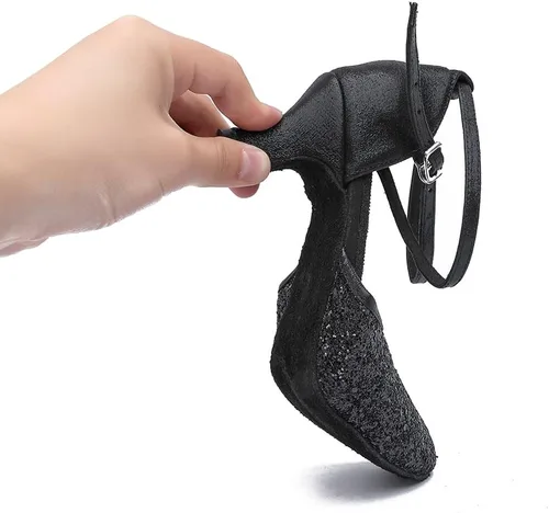 Vista 5 de MSMAX Sandalias de baile latino para mujer con tacón medio y purpurina