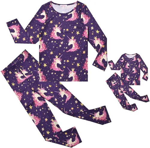 Vista 43 de QPANCY Conjunto de pijamas a juego para niñas y muñecas, pijamas de manga larga para otoño e invierno