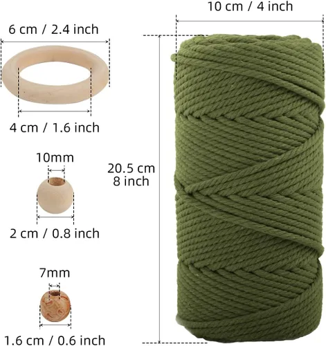 Vista 2 de Munzong - Cuerda de macramé color verde ejército, 5 mm x 109 yardas, cuerda de algodón natural hecha a mano colorida de 100 m, cuerda de macramé