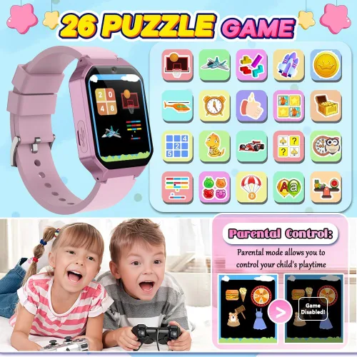 Vista 3 de Reloj inteligente para niños de 6 a 12 años, juguetes con 26 juegos, reproductor de música, pantalla táctil HD de 1.69 pulgadas, cámara de video