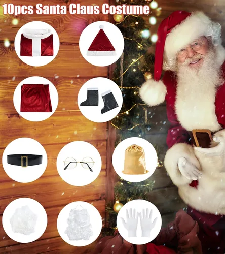 Vista 4 de Cozople Mens Santa Suits Costume 10pcs Womens Deluxe Christmas Dress Set