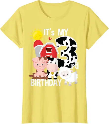 Vista 30 de Camiseta con diseño de animales de granja con texto en inglés "It's My 3rd Birthday" Negro