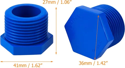 Vista 2 de Coshar - Tapones de rosca macho NPT de 1 pulgada para calentador de agua, color azul Water Heater Drain Plug, PVC Drain End Caps, Pipe Crimp