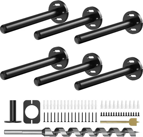 Vista 18 de 4 soportes de pared para estantes flotantes de alta resistencia, soportes invisibles negros para estantería, accesorios decorativos flotantes