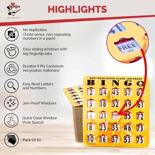 Vista 8 de MR CHIPS Juego de jaula y bolas de bingo más 50 tarjetas transparentes rápidas de fácil lectura