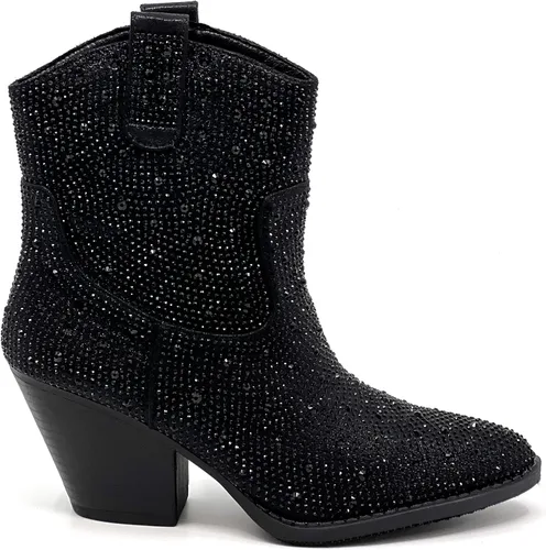 Vista 3 de Botines cortos hasta la rodilla con tacón de bloque de diamantes de imitación para mujer