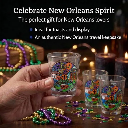 Vista 3 de Artisan Owl Vaso de chupito de recuerdo multicolor icónico de New Orleans Louisiana