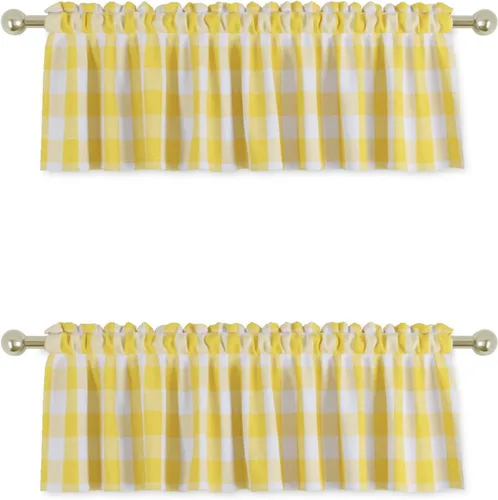 Vista 16 de UPOPO 2 cortinas de cocina a cuadros de búfalo, clásicas, a cuadros, estilo granja, cenefa para ventana, sala de estar, dormitorio, bolsillo