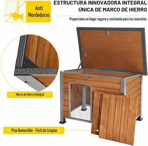 Vista 4 de Aivituvin - Casa para perros de madera para exteriores e interiores, para invierno, con patas elevadas, resistente a la intemperie, para perros