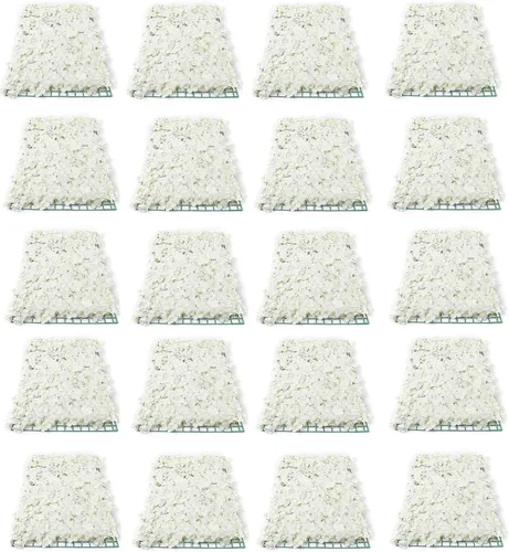 Vista 8 de Paquete de 10 paneles de pared de flores blancas de 24 x 16 pulgadas, flores artificiales blancas, decoración de pared de tela de seda