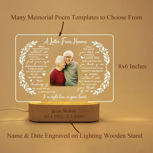 Vista 4 de Regalos Únicos Personalizados de Condolencias por la Pérdida de Mamá Personalizados en Memoria de un Ser Querido Marcos de Fotos Iluminados con Foto