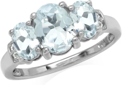 Vista 15 de Silvershake Anillo de Declaración Clásico de 3 Piedras de Forma Ovalada con Gemas de Piedra Natal de Plata Esterlina 925 Chapado en Oro Blanco o Oro