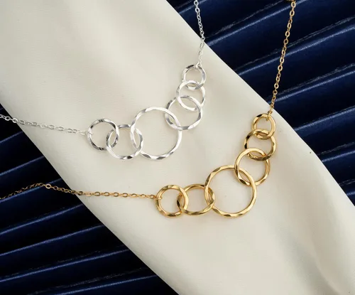Vista 5 de HOPE LOVE SHINE Birthday Necklace Fashion Jewelry 16+2", 14K Gold Plated Sterling Silver with 3 Interlocking Rings, Hypoallergenic and Comfortable