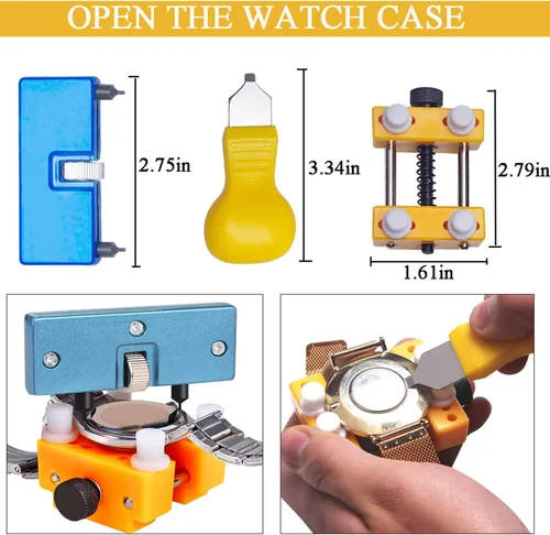 Vista 2 de Aokelily Kit de reparación de reloj, herramienta profesional de extracción de eslabones de correa de reloj, herramientas de repuesto de batería