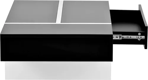 Vista 8 de Polibi Mesa auxiliar rectangular de 45 pulgadas de largo con cajón grande, mesa de cóctel moderna de superficie de alto brillo, mesa central
