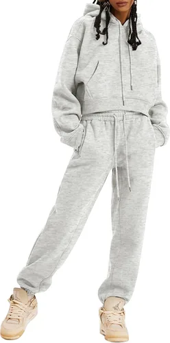 Vista 50 de Kissonic Conjunto deportivo de forro polar para mujer, 2 piezas, sudadera con capucha y pantalones deportivos