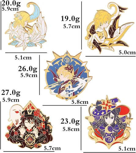 Vista 2 de G-I Hutao Broche - Broche esmaltado de personajes Hutao para cosplay, regalo para fanáticos, mujeres y niñas, Metal, Sin gemas.