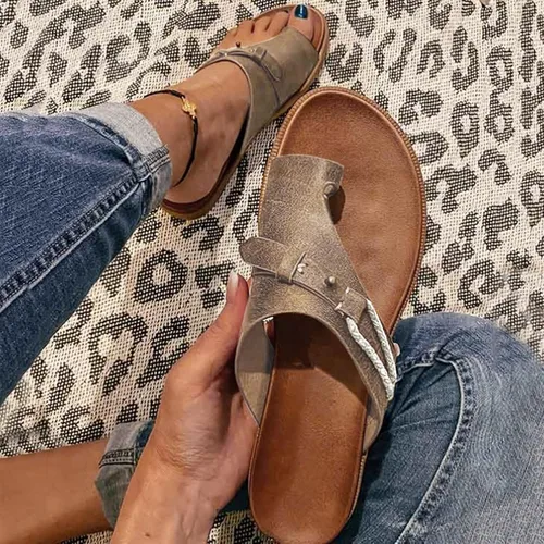 Vista 10 de Sandalias planas de verano elegantes para mujer, sandalias ortopédicas para mujer, soporte de arco