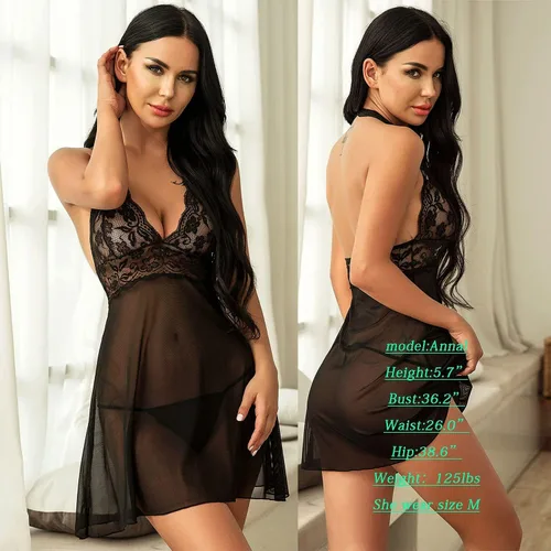 Vista 9 de Halter Avidlove,Babydoll de encaje con tirantes. Lencería Halter