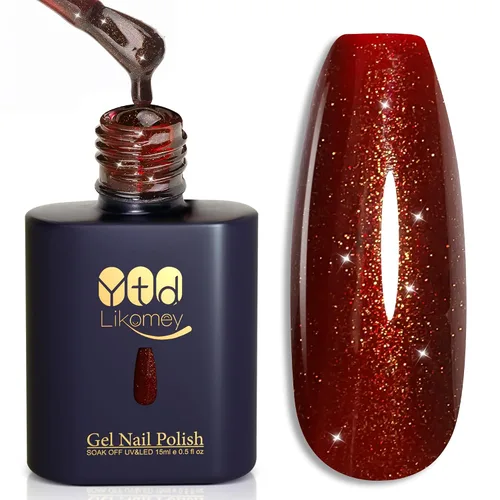 Vista 33 de YTD Likomey - Juego de esmaltes de uñas de gel de ojo de gato, 8 colores con purpurina magnética de cristal, borgoña, rojo, negro, verde, ciruela