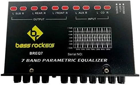 Vista 2 de Bass Rockers BREQ7 7 bandas ecualizador paramétrico para audio de coche estéreo amplificador sub alto nivel altavoz entrada alta potencia delantera