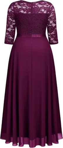Vista 6 de Miusol Vestido largo formal de encaje floral con cuello en V para mujer, talla grande, para dama de honor, fiesta