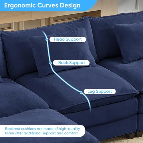 Vista 7 de Mjkone Sofá modular en forma de U de 118 pulgadas con otomana móvil, cómodo sofá modular de gran tamaño con cojín de doble capa, sofás de asiento
