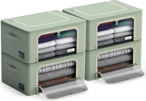 Vista 8 de Sorbus Cajas de almacenamiento con marco de metal - Bolsas organizadoras de ropa apilables y plegables - Contenedores de almacenamiento de tela