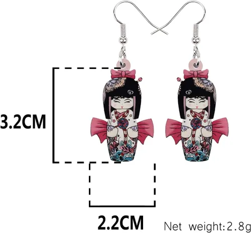 Vista 31 de DUOWEI Aretes de acrílico estilo japonés con diseño de anime para muñeca, colgantes, joyería para mujer