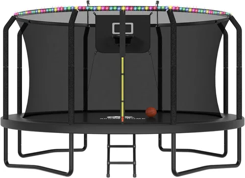 Vista 9 de Trampolín al aire libre con red para niños de 10 pies, 12 pies, 14 pies Negro