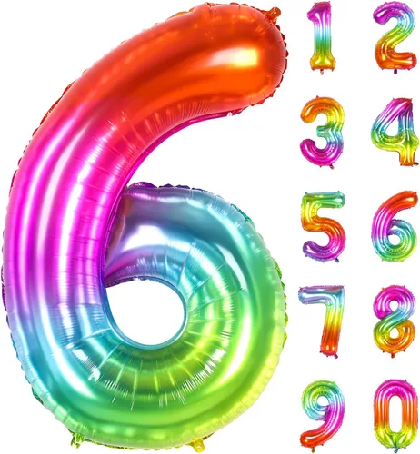 Vista 11 de Globo numérico, globos numéricos gigantes de 40 pulgadas para decoraciones de cumpleaños arco iris, globos numéricos grandes de 0 de mylar