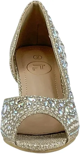 Vista 5 de Fifty Tops Tacones de gatito de moda para niñas, zapatos de vestir con diamantes de imitación brillantes para niños, sandalias de tacón bajo