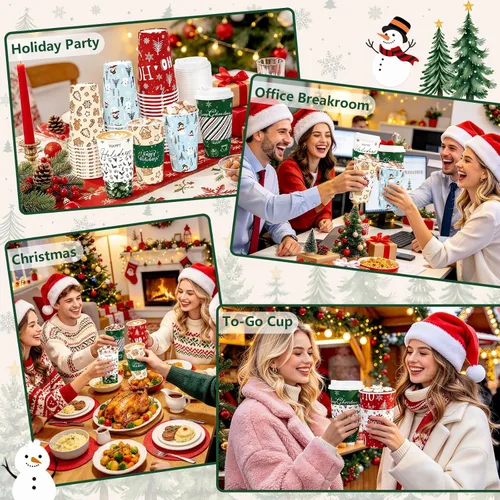 Vista 7 de LANLISA Paquete de 50 tazas de café navideñas de 16 onzas con tapas