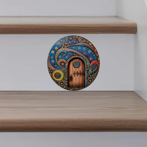 Vista 6 de Night Time Starry Sky Fairy Door with Flowers - Adhesivo de pared 3D para puerta de hadas