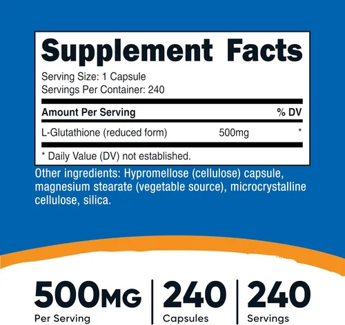 Vista 2 de Nutricost Cápsulas de glutatión de 500 mg, 240 cápsulas, sin gluten, sin OMG