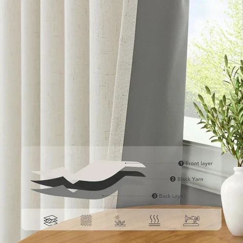 Vista 5 de Pitalk Cortinas cortas 100% opacas de lino para cafetería, 40 pulgadas de largo, 2 paneles, cortinas de puerta francesa para ventana, cortina