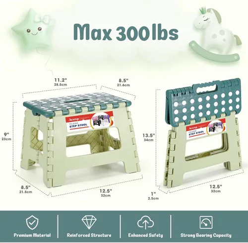Vista 4 de ACSTEP Taburete plegable de 9 pulgadas, capacidad de 300 libras, taburetes plegables de plástico para niños y adultos, taburete plegable adecuado