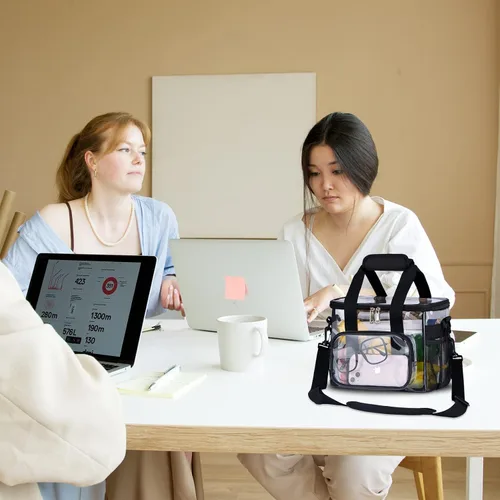 Vista 5 de Lonchera transparente con 10 compartimentos con correa ajustable para mujeres/hombres, caja de almuerzo transparente reutilizable/bolsa de mano