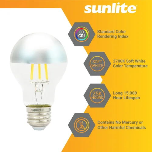 Vista 3 de Sunlite 80509 - Bombilla LED A19 transparente estilo filamento, 6 vatios (equivalente a 40 vatios), 600 lúmenes, 120 voltios, regulable, base E26