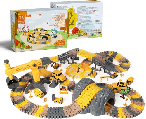 Vista 8 de TUMAMA 249 piezas de construcción de vehículos de pista de carreras de juguetes para niños y niñas, STEM Building Bendable Cars Track Sets